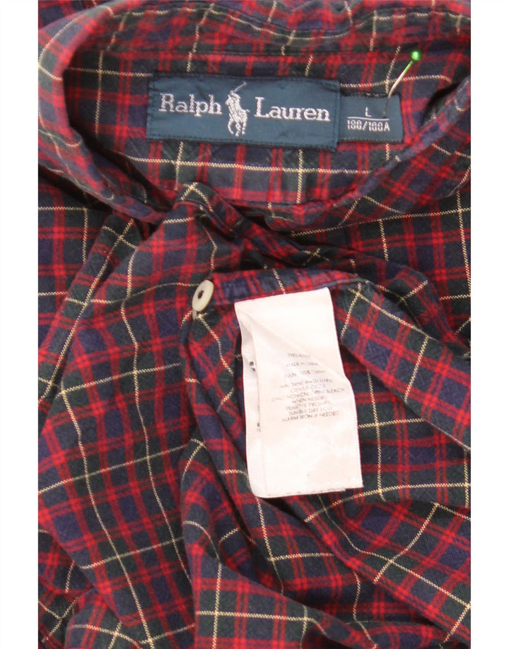 Polo Ralph Lauren Camisa masculina grande de algodão xadrez vermelho