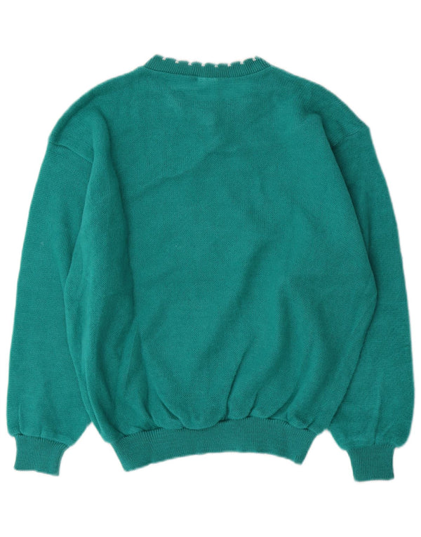 Suéter feminino vintage com gola redonda Reino Unido 16 grande acrílico verde