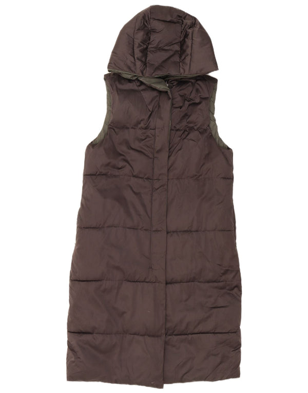 Zara Womens Longline Reversível Capuz Acolchoado Gilet UK 6 XS Poliéster Cinza