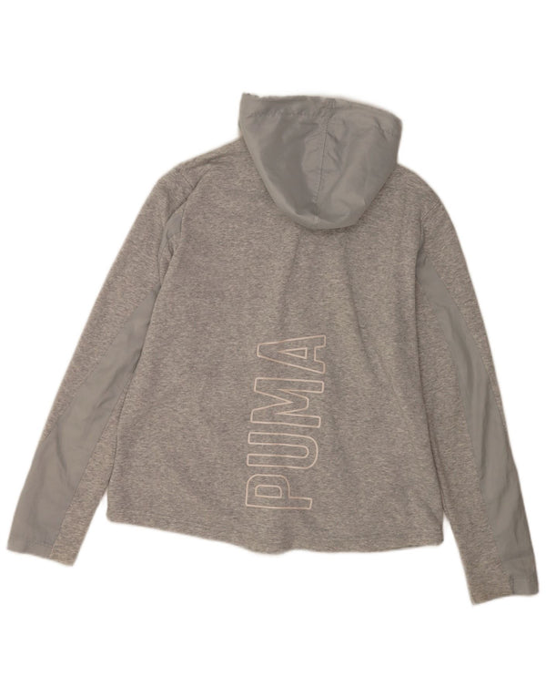 Suéter feminino Puma com capuz e zíper gráfico UK 16 grande cinza manchado