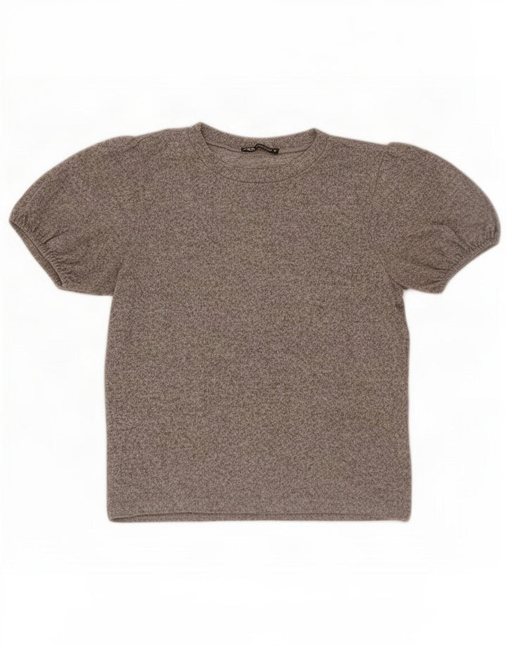 Blusa feminina Zara UK 12 cinza médio manchado