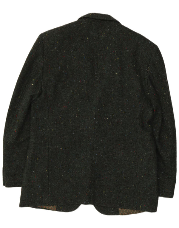Jaqueta blazer masculina de 2 botões Benetton IT 50 grande lã manchada verde