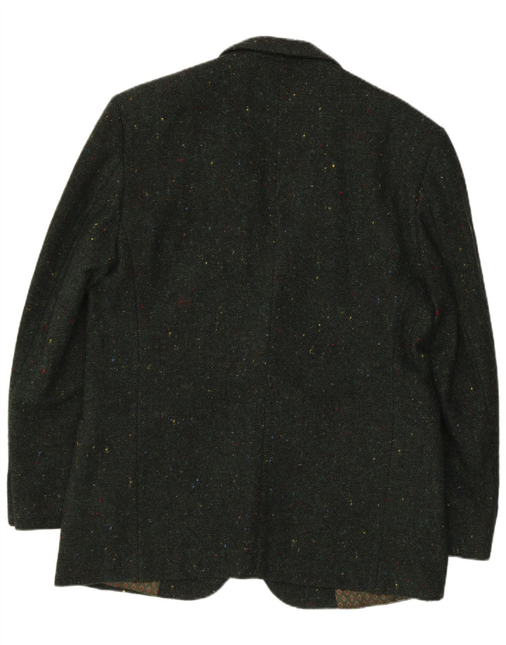 Jaqueta blazer masculina de 2 botões Benetton IT 50 grande lã manchada verde