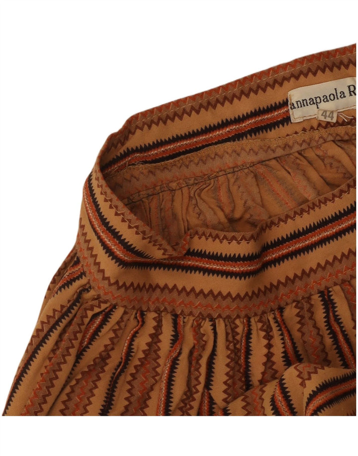 Saia plissada feminina vintage IT 44 médio W26 marrom geométrico asteca
