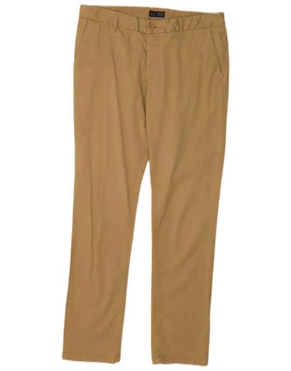 Armani Mens Slim Chino Calças EU 50 Grande W36 L32 Algodão Bege