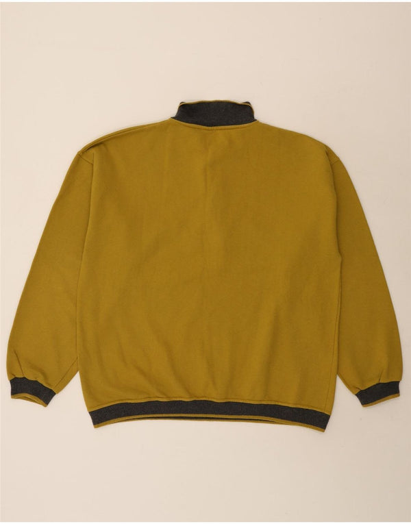 VINTAGE Mens Polo Neck Sweatshirt Jumper XL Yellow Colourblock Cotton