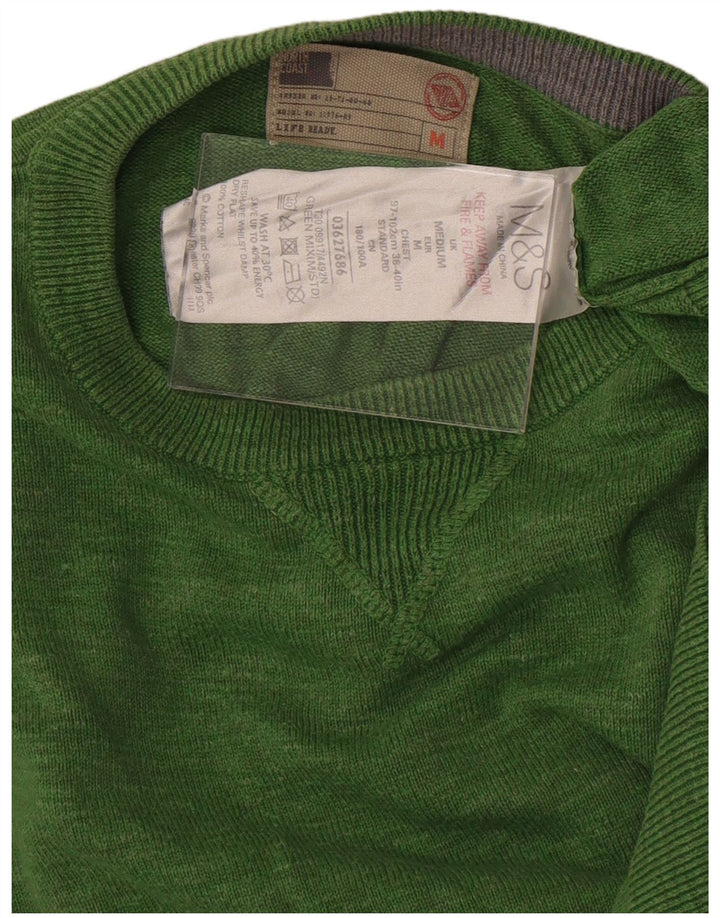Suéter masculino Marks & Spencer com decote em V, algodão verde médio