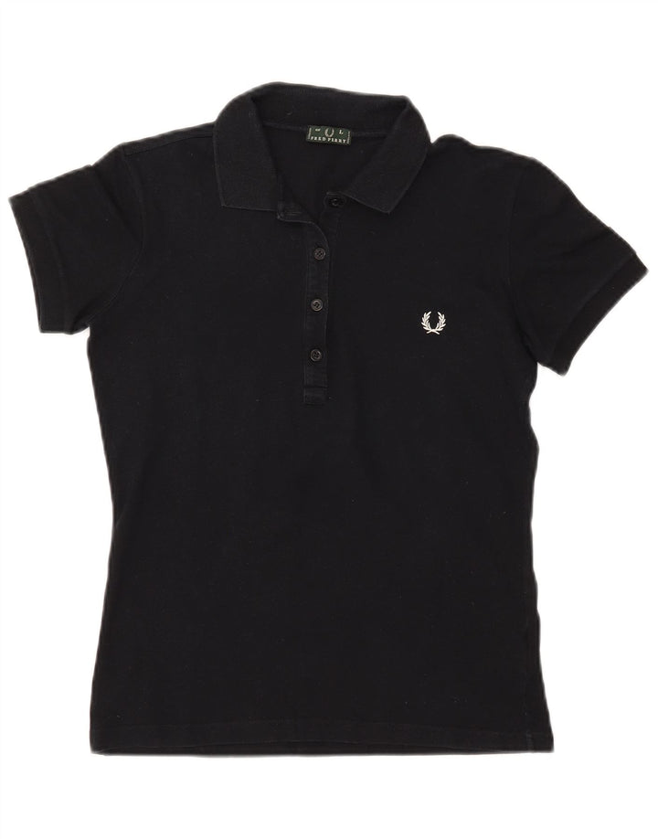 Camisa polo feminina FRED PERRY Reino Unido 16 grande algodão preto