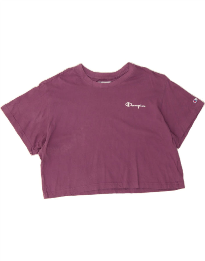 CHAMPION Womens Crop T-Shirt Top UK 16 Large Purple Vintage Champion and Second-Hand Champion from Messina Hembry 
