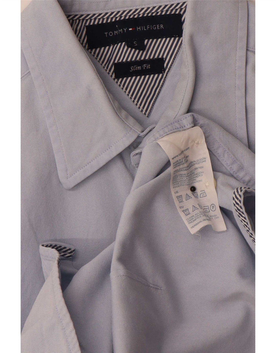 Camisa masculina Tommy Hilfiger Slim Fit pequena azul algodão
