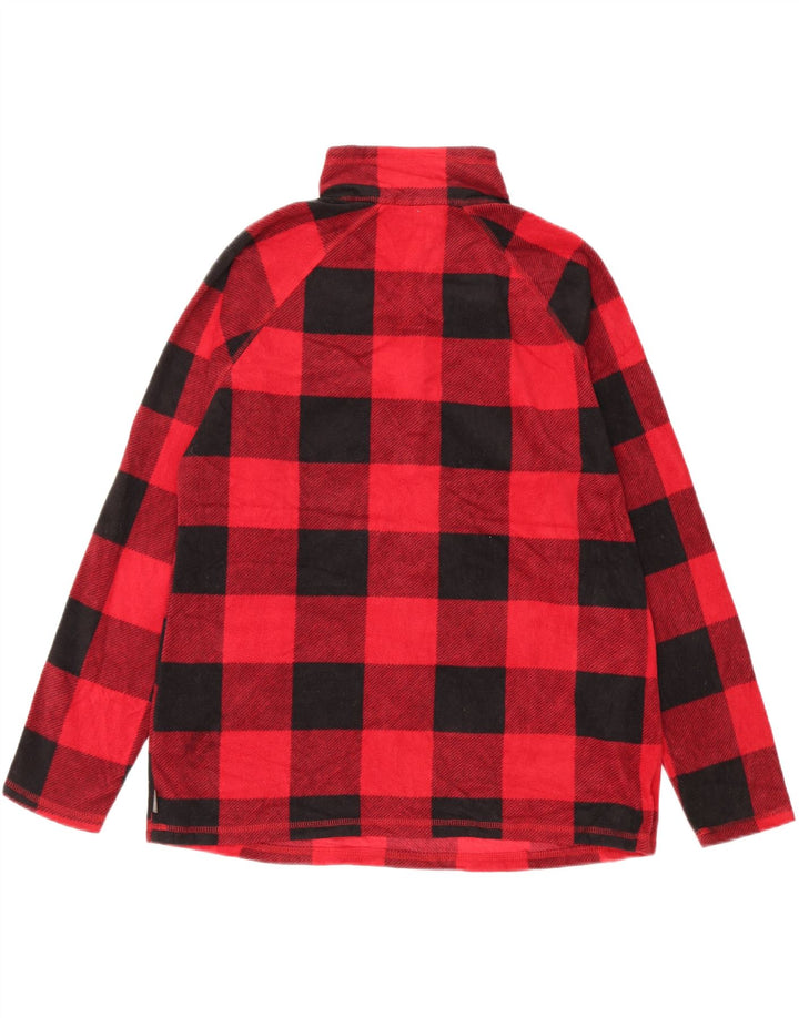 EDDIE BAUER Suéter feminino de lã com gola e zíper Reino Unido 16 grande poliéster xadrez vermelho