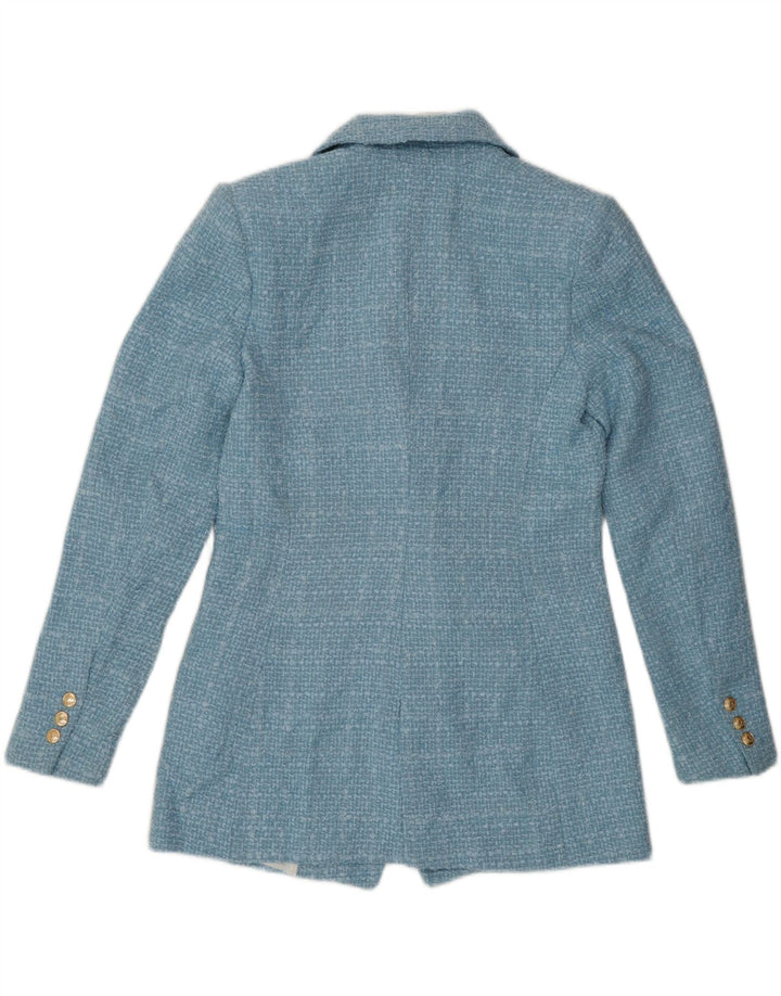 Jaqueta blazer feminina Zara com peito duplo Reino Unido 14 poliéster xadrez azul médio