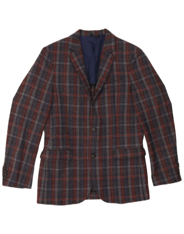 Jaqueta Blazer Masculina Benetton com 2 Botões Reino Unido 38 Lã Xadrez Azul Marinho Médio