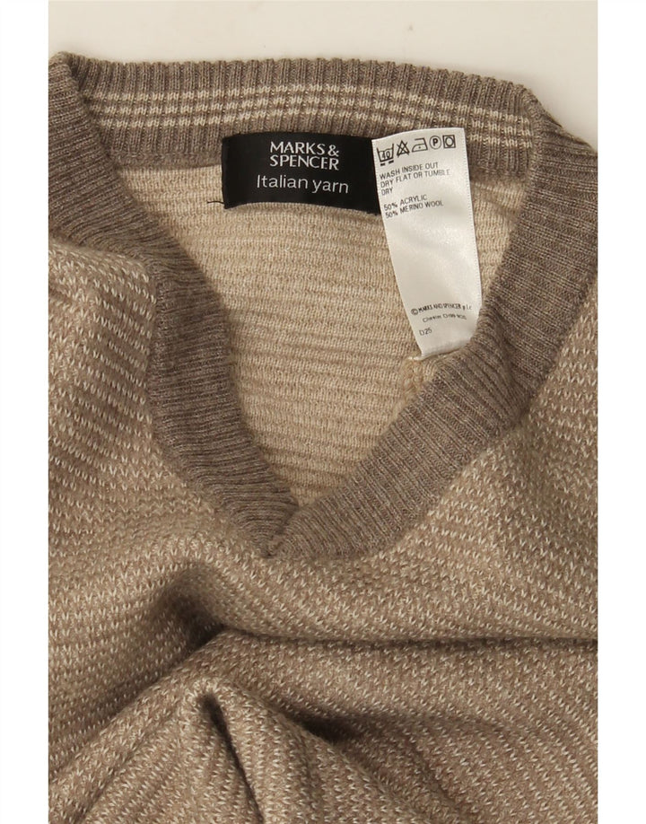 Suéter masculino Marks & Spencer com decote em V pequeno bege colorblock acrílico