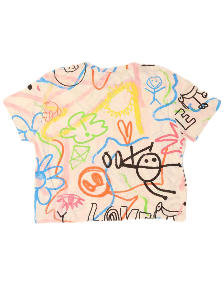 ZARA Camiseta Feminina Crop Oversized Gráfica Top UK 10 Pequena Multicolorida