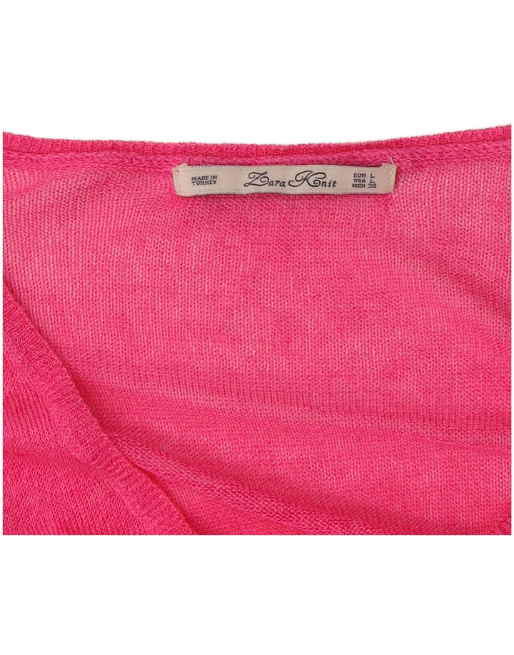 Suéter feminino Zara com decote em V Reino Unido 16 grande rosa