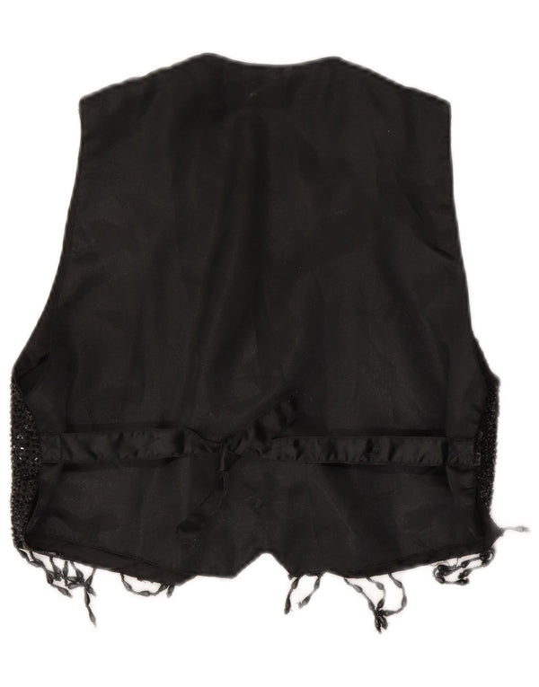 Colete feminino vintage de lantejoulas UK 14 grande preto