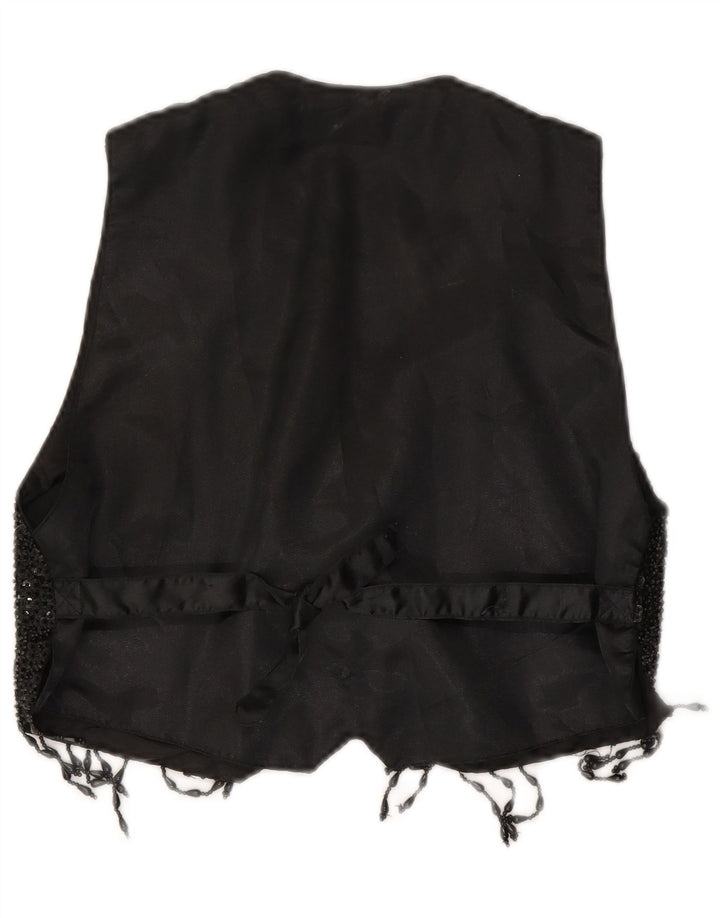 Colete feminino vintage de lantejoulas UK 14 grande preto