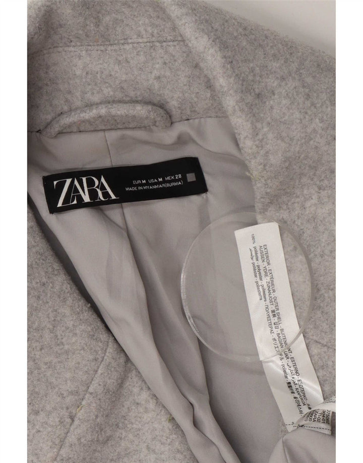 Zara Sobretudo feminino de manga 3/4 oversized UK 14 Poliéster cinza médio
