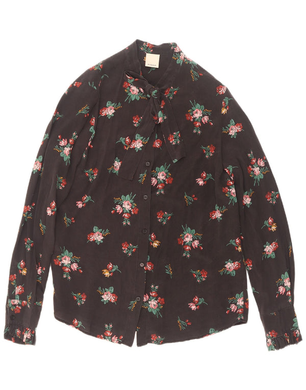 Blusa feminina Pinko com gravata frontal Reino Unido 10 pequena seda floral preta