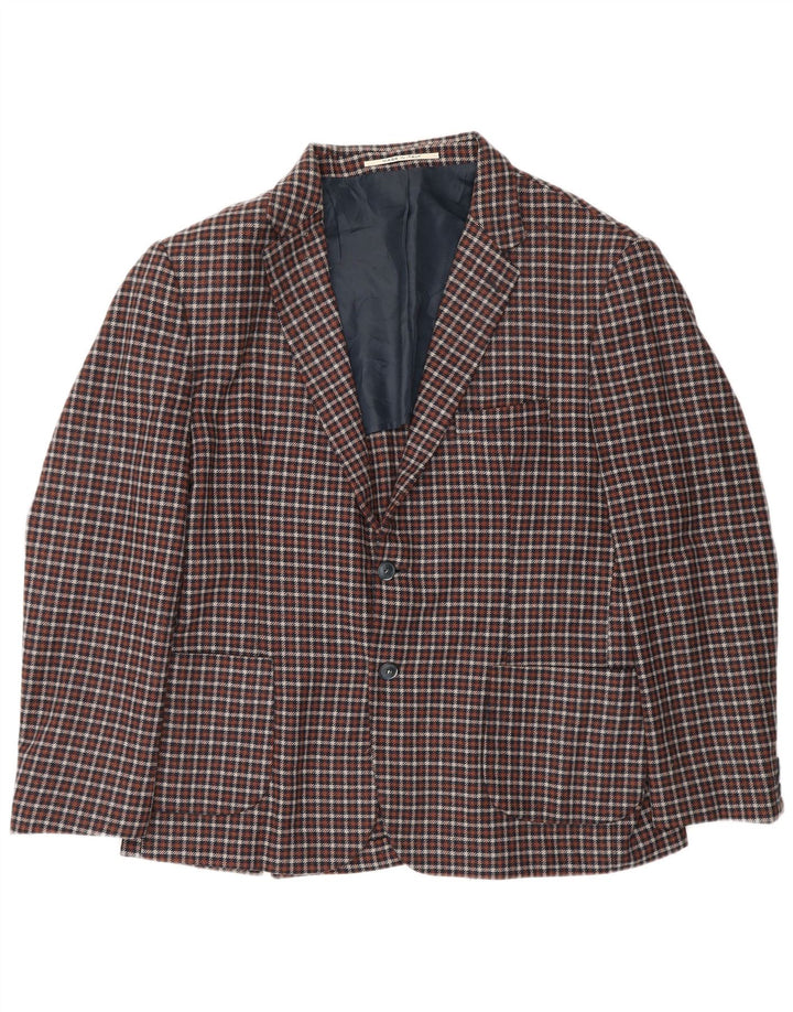 Jaqueta Blazer Exibit Masculina com 2 Botões UK 40 Grande Xadrez Marrom