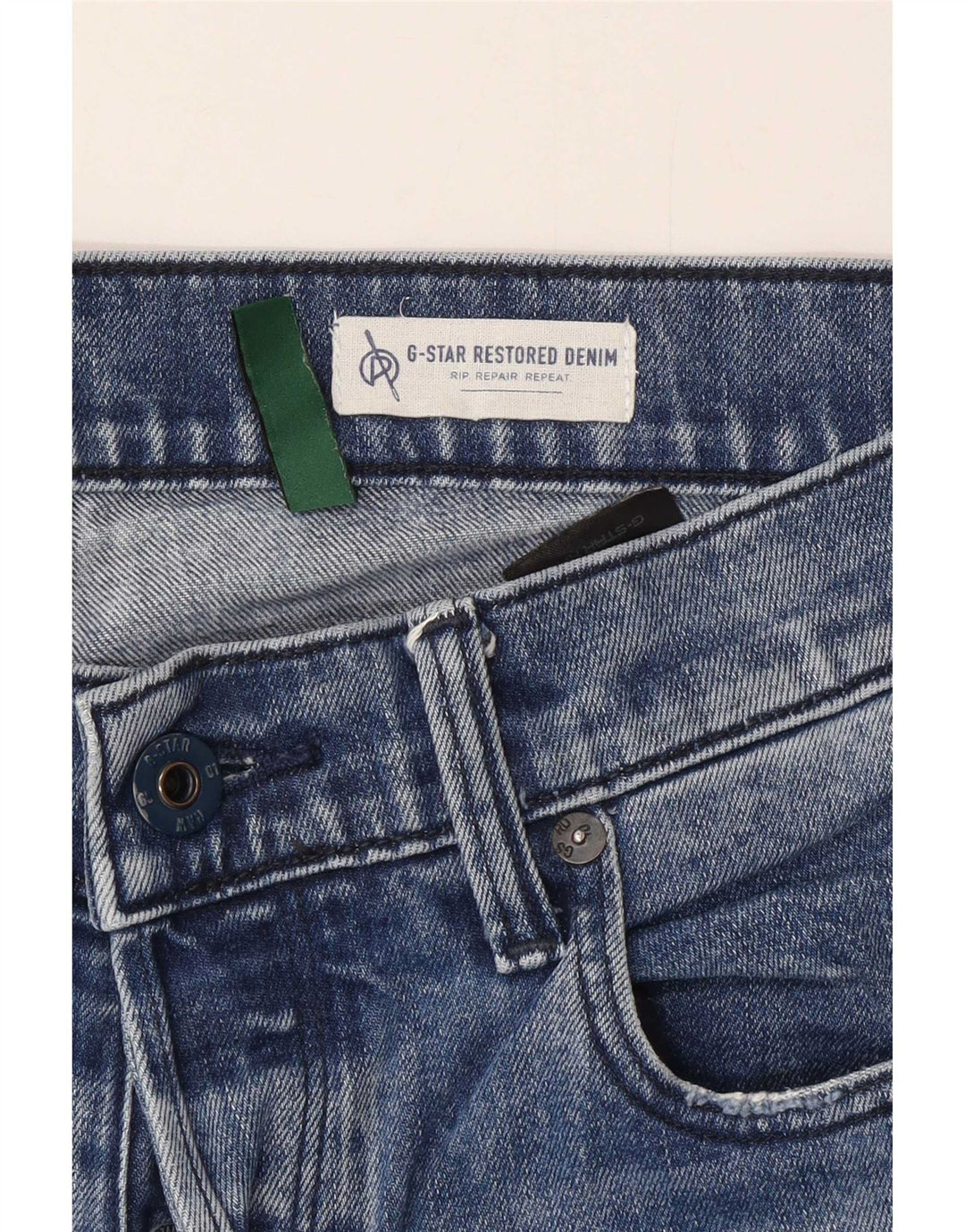 G-Star masculino 3301 jeans slim desgastado W33 L32 algodão azul