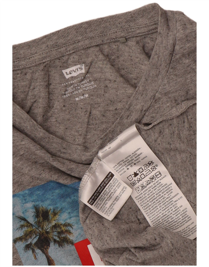 Camiseta feminina gráfica Levi's UK 14 algodão manchado cinza médio