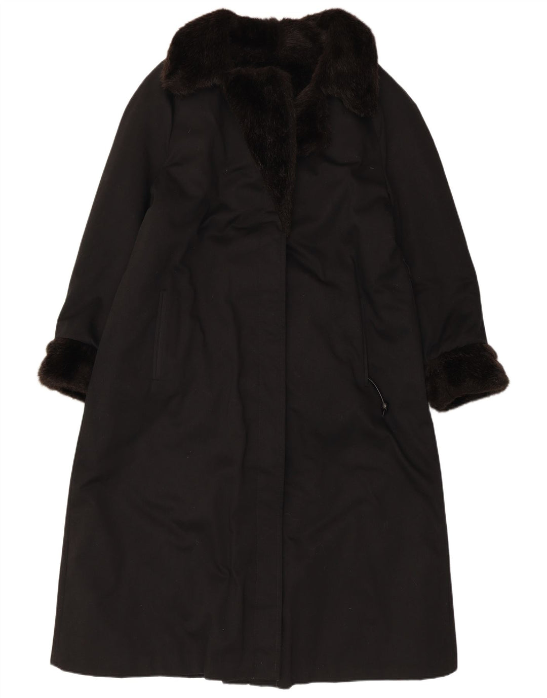 Sobretudo feminino VINTAGE de pele sintética Reino Unido 12 acrílico preto médio