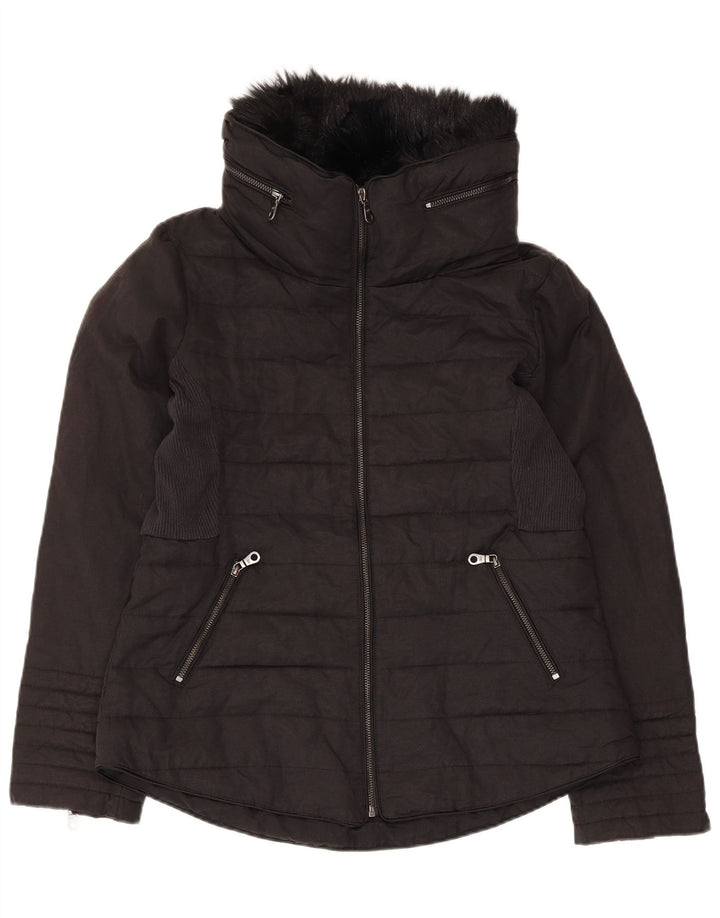 Jaqueta acolchoada feminina MINT VELVET UK 12 algodão preto médio