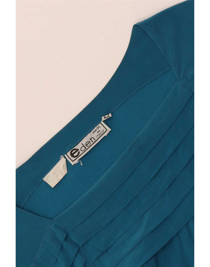 Blusa feminina vintage manga comprida top IT 42 seda azul médio