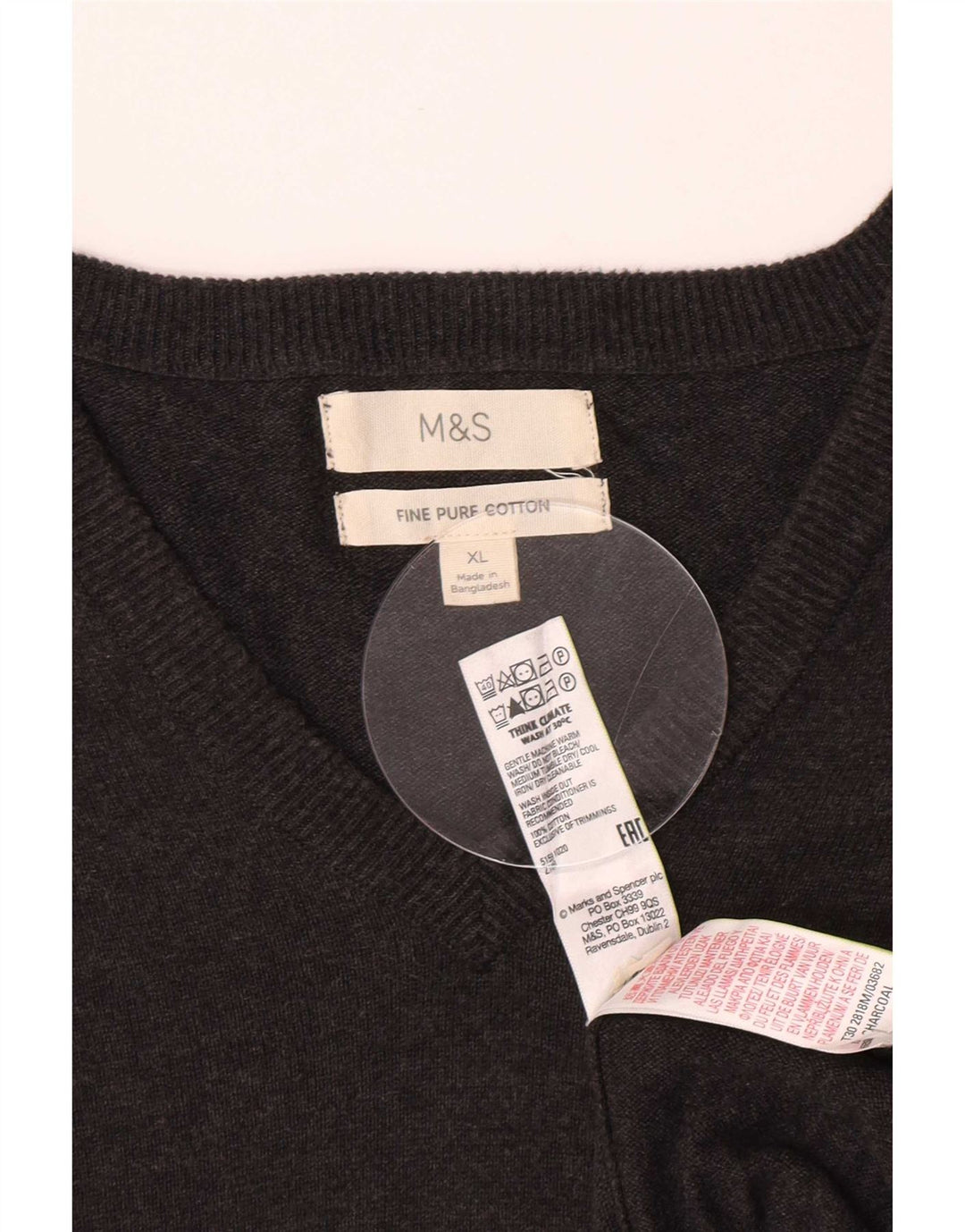 Suéter masculino Marks & Spencer com decote em V XL algodão cinza