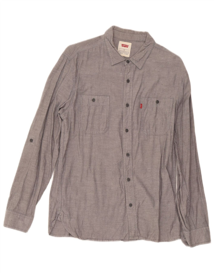 Camisa masculina Levi's de algodão manchado cinza médio