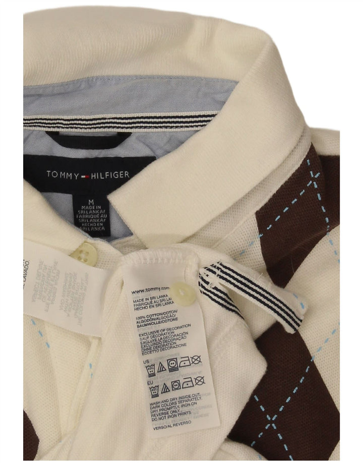 Camisa polo masculina Tommy Hilfiger média branca Argyle/algodão diamante