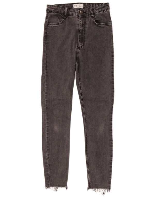 Zara Calça jeans skinny feminina cintura alta UE 38 pequena W28 L25 algodão preto