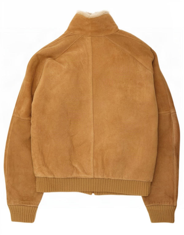 Jaqueta masculina vintage de camurça sherpa Reino Unido 38 couro bege médio