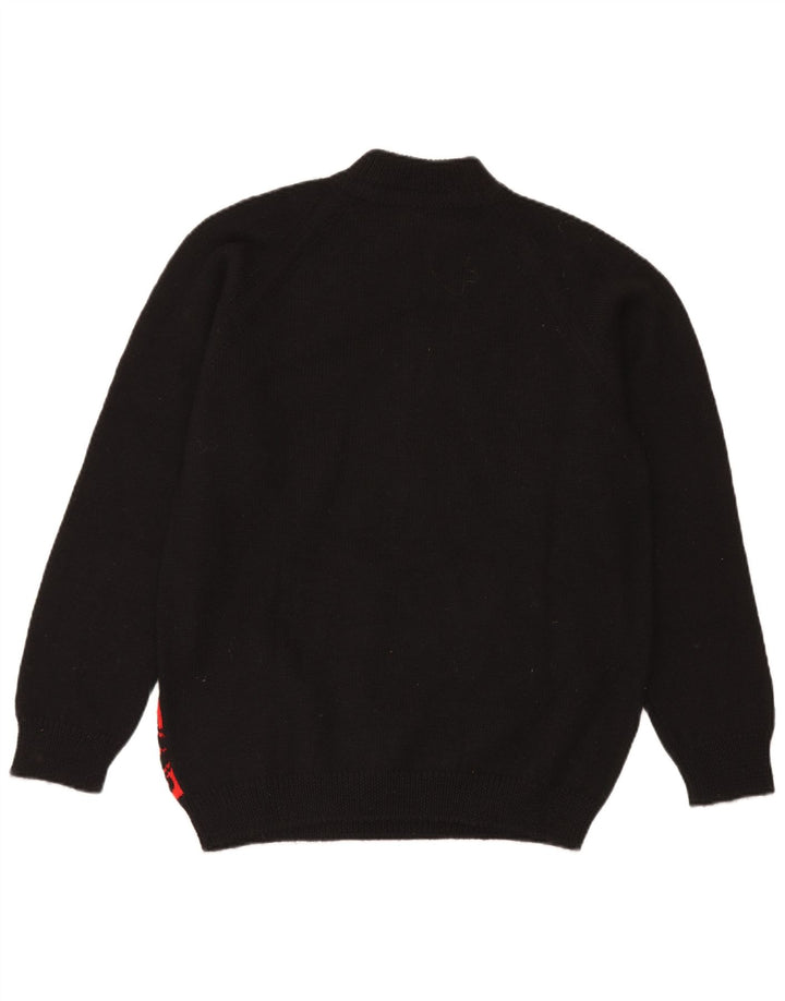 Suéter masculino vintage com zíper e gola média preto justo Fair Isle