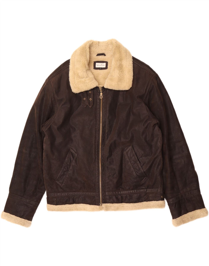 Jaqueta masculina vintage Shearling UK 40 grande couro marrom