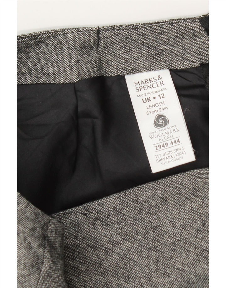 Saia feminina Marks & Spencer em linha A Reino Unido 12 médio W30 cinza manchado de lã nova