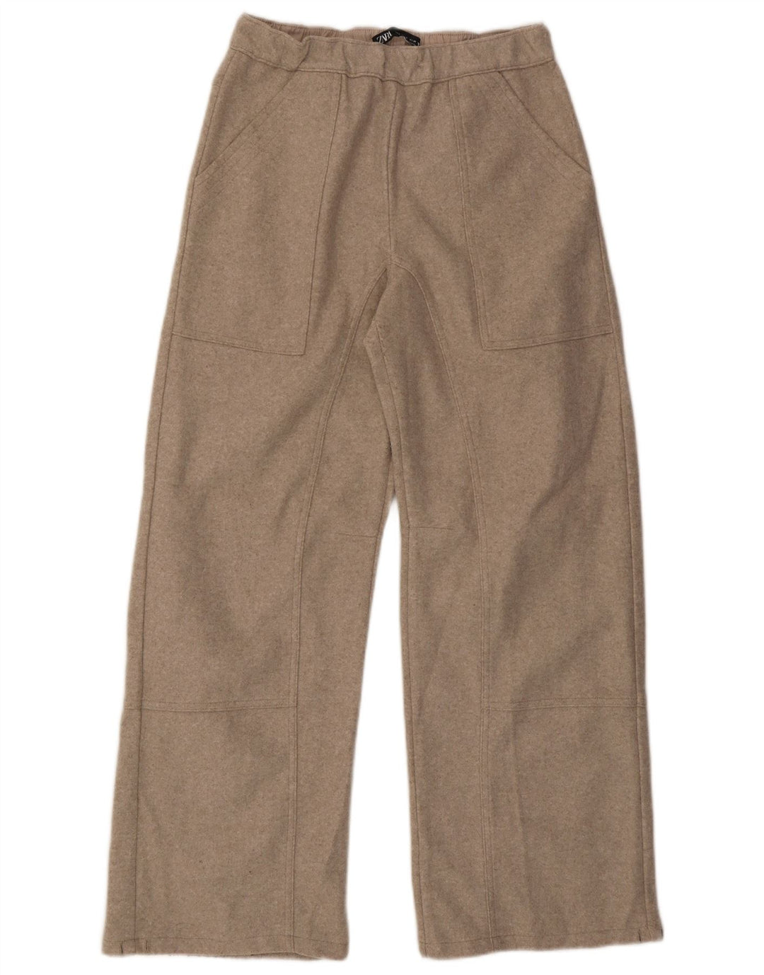 Zara Calça feminina casual de perna larga pequena W26 L29 poliéster bege