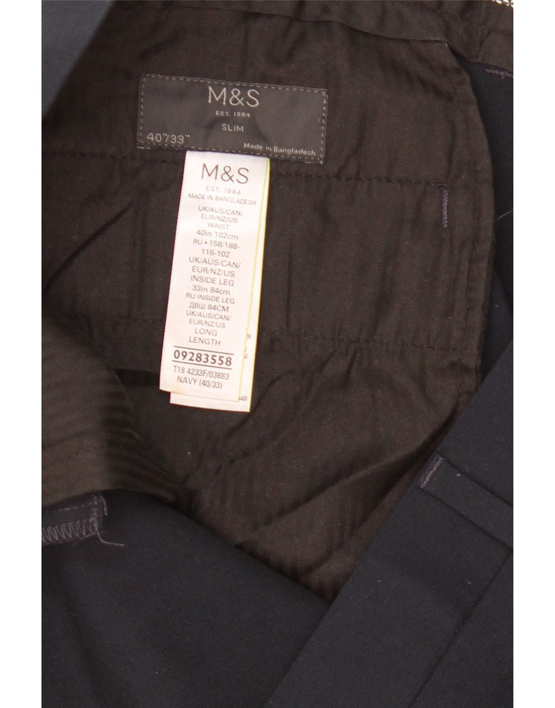 Calça Chino Slim Masculina Marks & Spencer W40 L33 Azul Marinho Poliéster