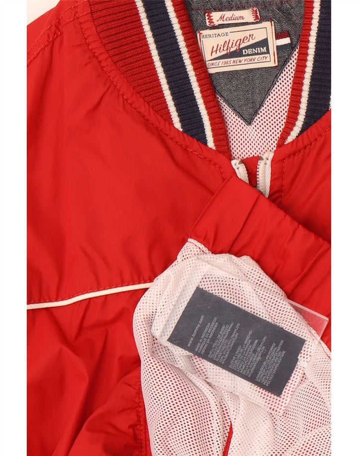 Jaqueta bomber masculina Tommy Hilfiger Reino Unido 38 nylon listrado vermelho médio