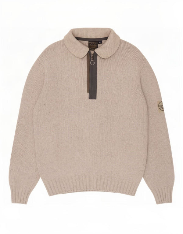 Murphy & Nye Suéter masculino com gola polo e lã colorblock cinza médio