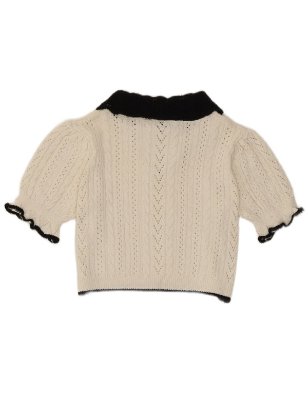 Blusa feminina Zara Crop Knit Top UK 10 Small White Colourblock