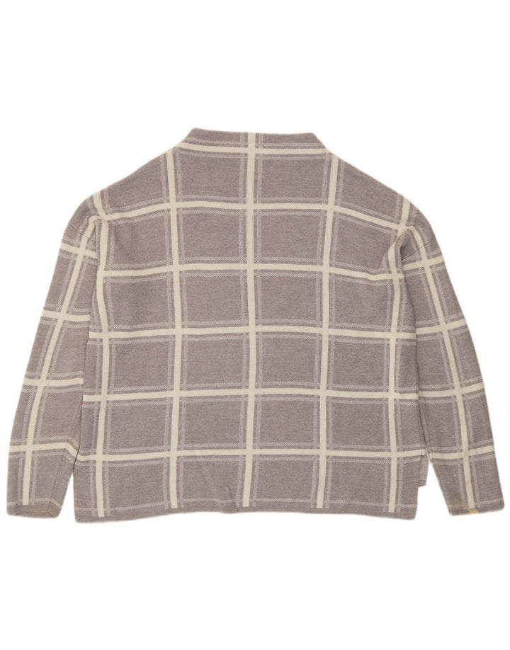Suéter feminino Marks & Spencer com gola redonda Reino Unido 16 grande xadrez cinza