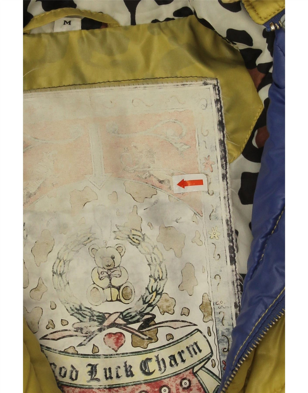 Jaqueta acolchoada gráfica grande vintage feminina Reino Unido 14 amarelo médio