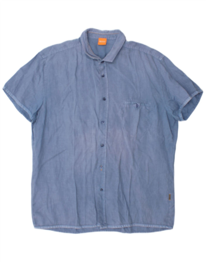 Camisa masculina de manga curta Hugo Boss XL azul algodão