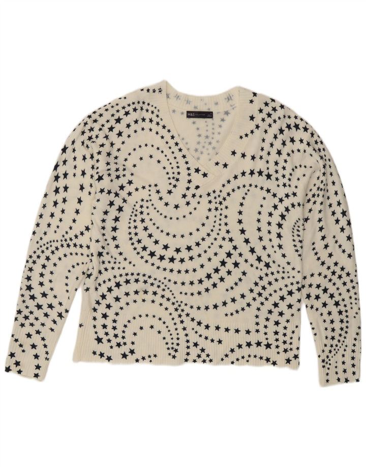 Suéter feminino Marks & Spencer com decote em V Reino Unido 14 grande branco