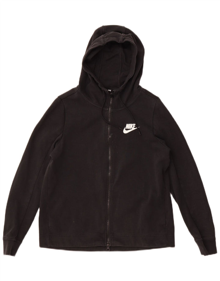 Suéter Nike feminino com capuz e zíper gráfico UK 14 médio algodão preto
