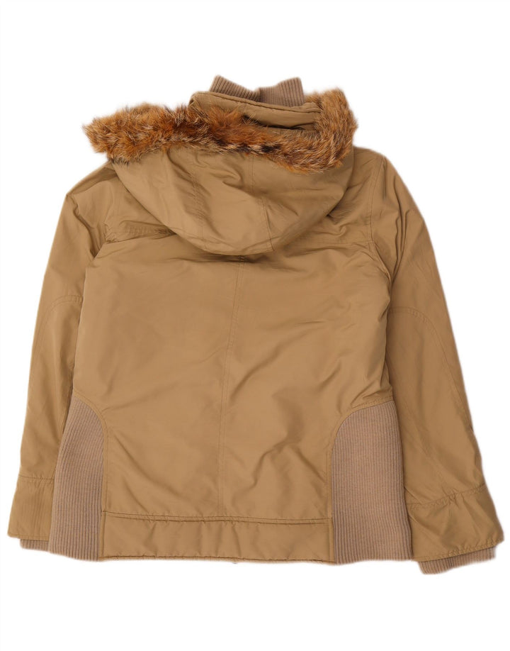 Jaqueta acolchoada com capuz feminina Woolrich UK 16 grande poliéster bege
