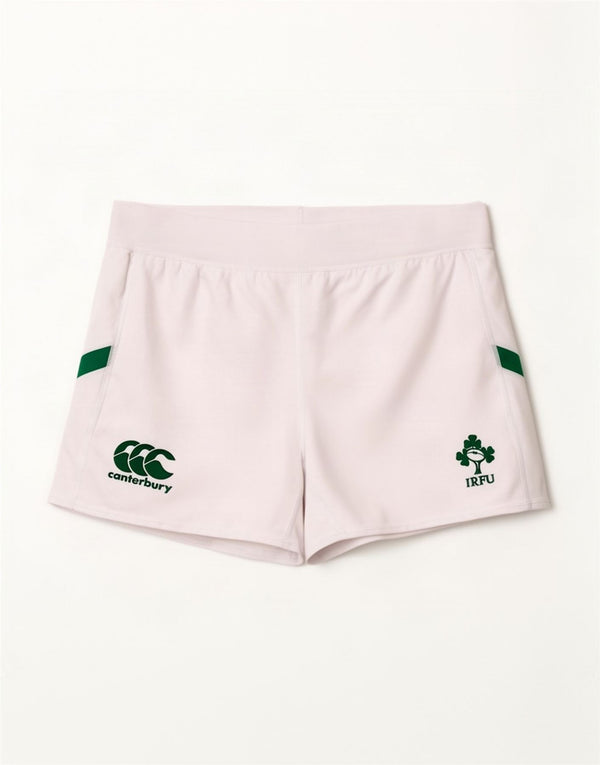 Shorts esportivos gráficos IRFU femininos Canterbury UK 18 XL branco colorblock